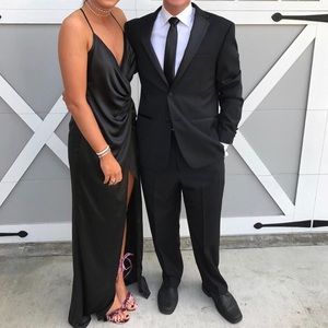 HOUSE OF CB LONDON Black Draped Satin Maxi Gown